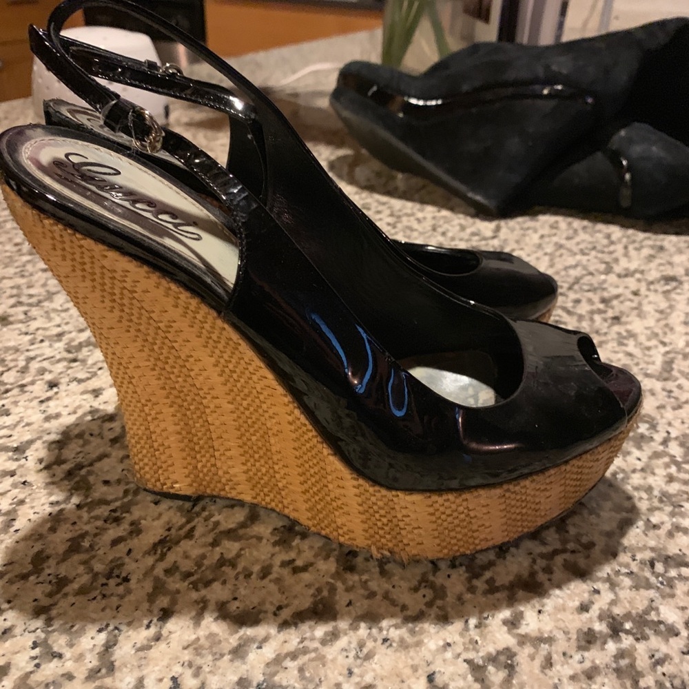 Gucci wedge, black panther leather